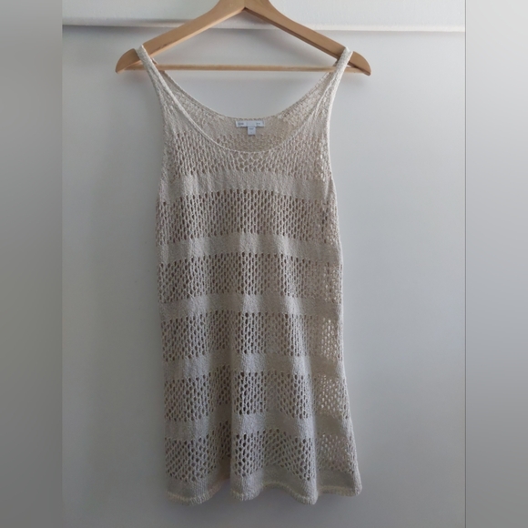 Gap Y2K Crochet Open Knit Tanktop/ Swim Coverup Oatmeal Beige Beach Boho L - Picture 1 of 7